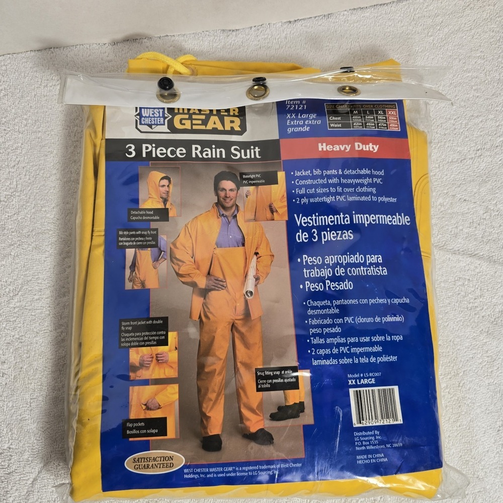 Master Gear 3 PIECE RAINSUIT XXL Yellow Jacket Bib Hood Reflective Tape New